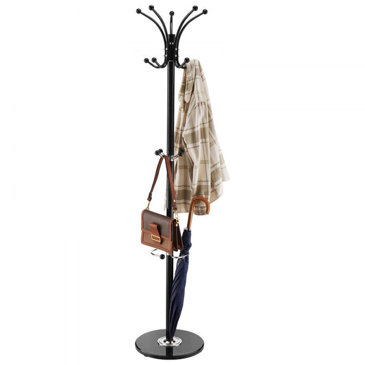 Freestanding Coat Rack Stable Marble Base with Umbrella Holder & 14 Hooks