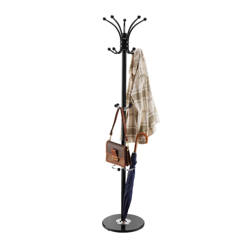 Freestanding Coat Rack Stable Marble Base with Umbrella Holder & 14 Hooks