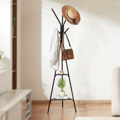 Coat Rack Freestanding Coats Rack Stand with 2 Shelves & 6 Hooks