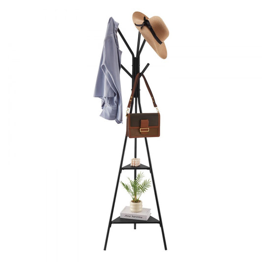 Coat Rack Freestanding Coats Rack Stand with 2 Shelves & 6 Hooks