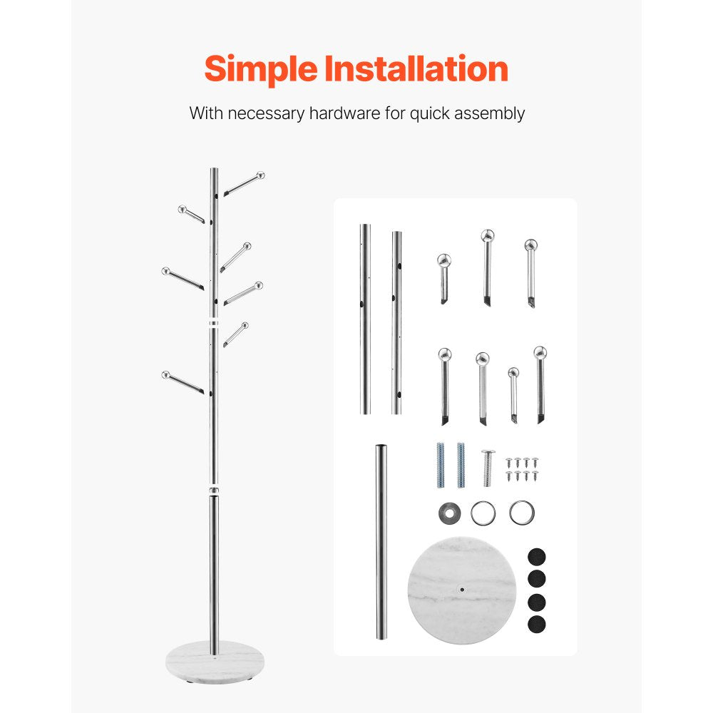 Coat Rack Freestanding Coats Rack Stand with Stable Marble Base & 8 Hooks