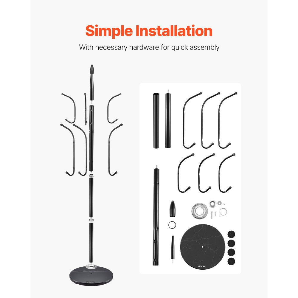 VEVOR Freestanding Coat Rack Coats Tree Stand with Stable Marble Base & 6 Hooks