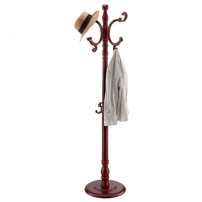 Freestanding Coat Rack Wooden Coat Tree with Stable Large Base & 11 Hooks
