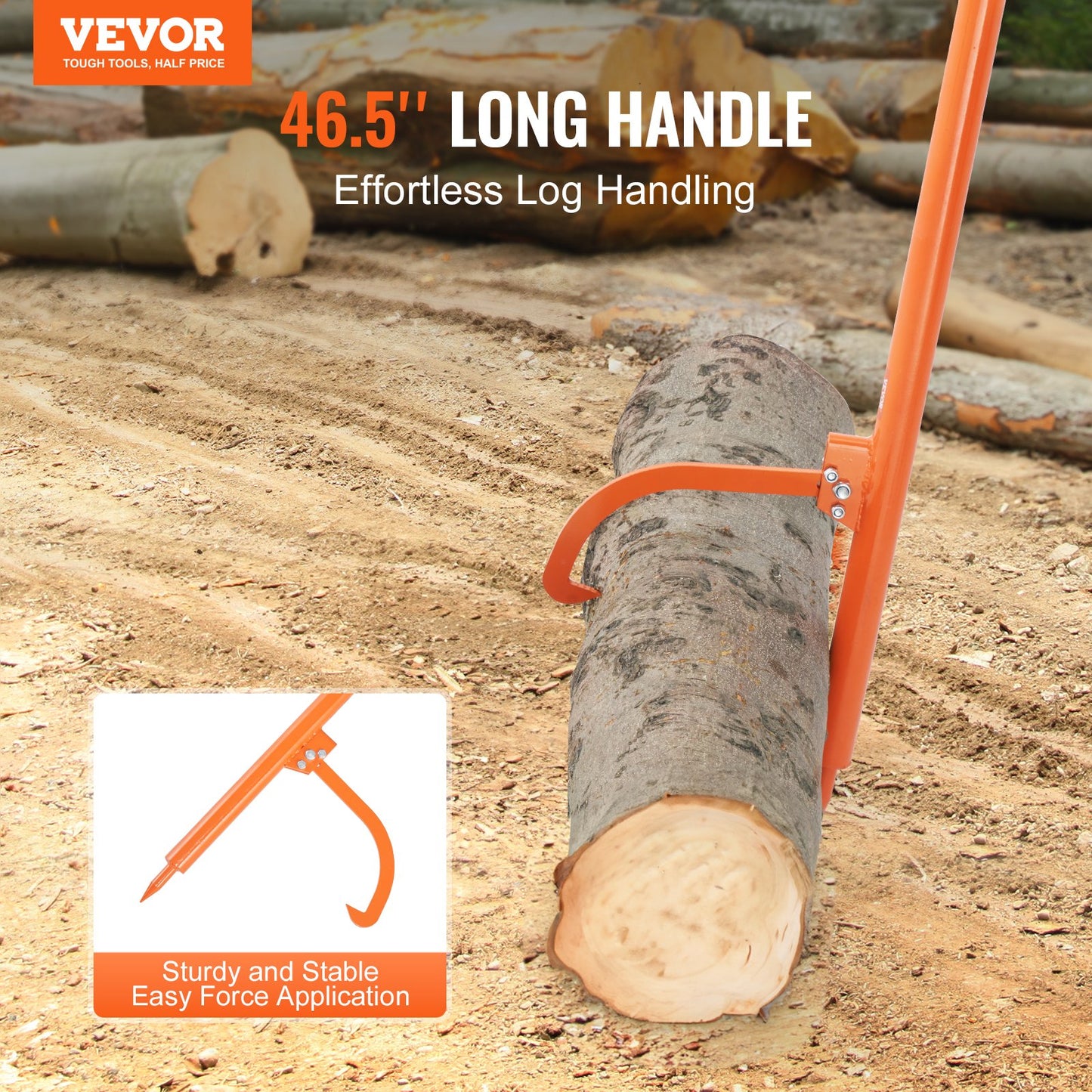 VEVOR Log Peavey 46.5 in Metal Handle Log Lifter Max 19 in Opening Log Roller
