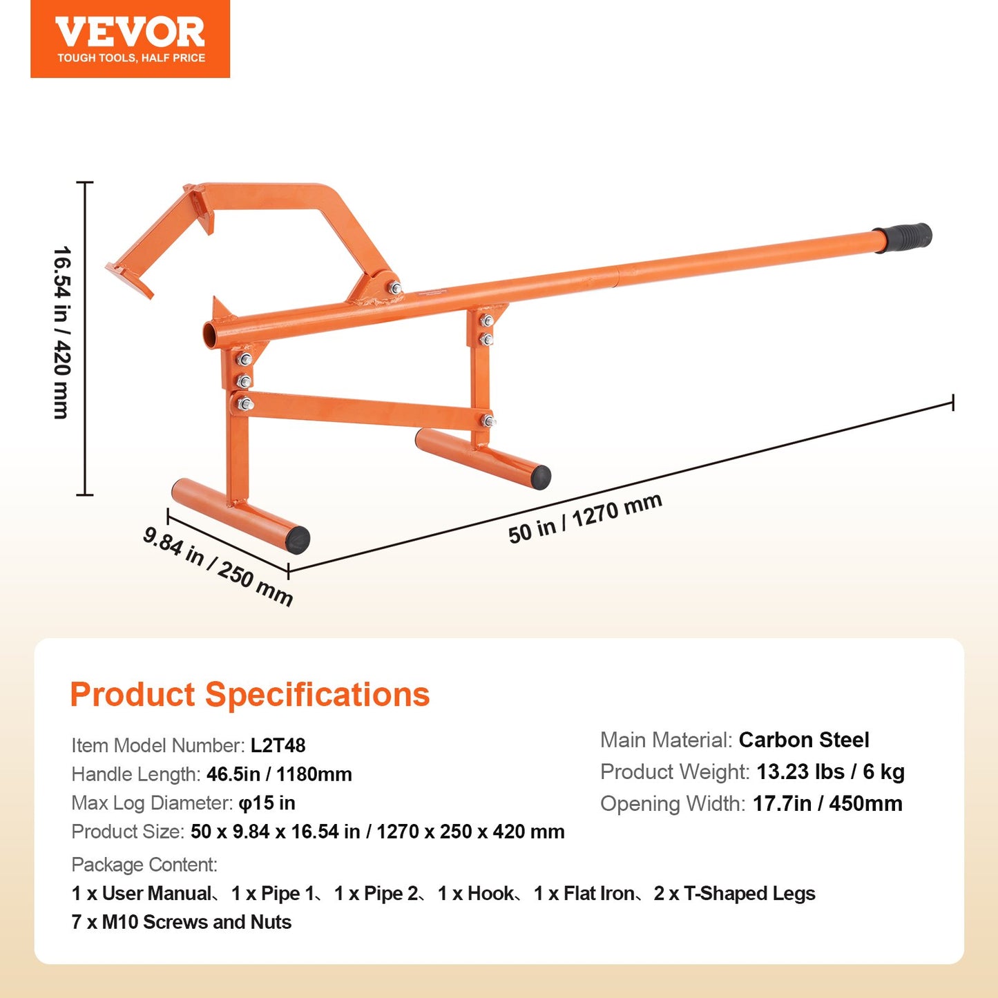 VEVOR Timberjack 46.5 in Heavy Duty Log Lifter for Max 15" Dia Logs Rolling