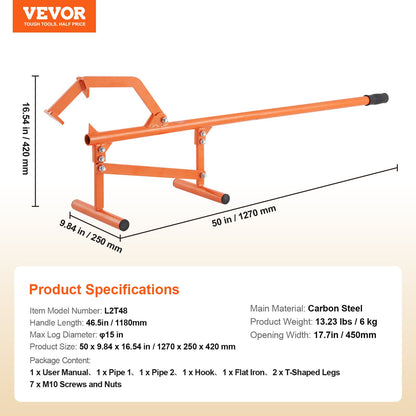 VEVOR Timberjack 46.5 in Heavy Duty Log Lifter for Max 15" Dia Logs Rolling