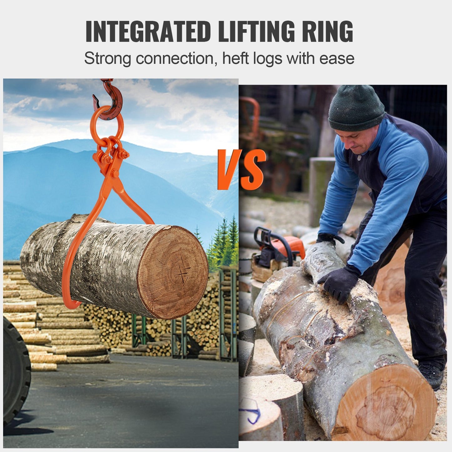 VEVOR Log Skidding Tongs, 18 inch 2 Claw Log Lifting Tongs, Heavy Duty Steel Lumber