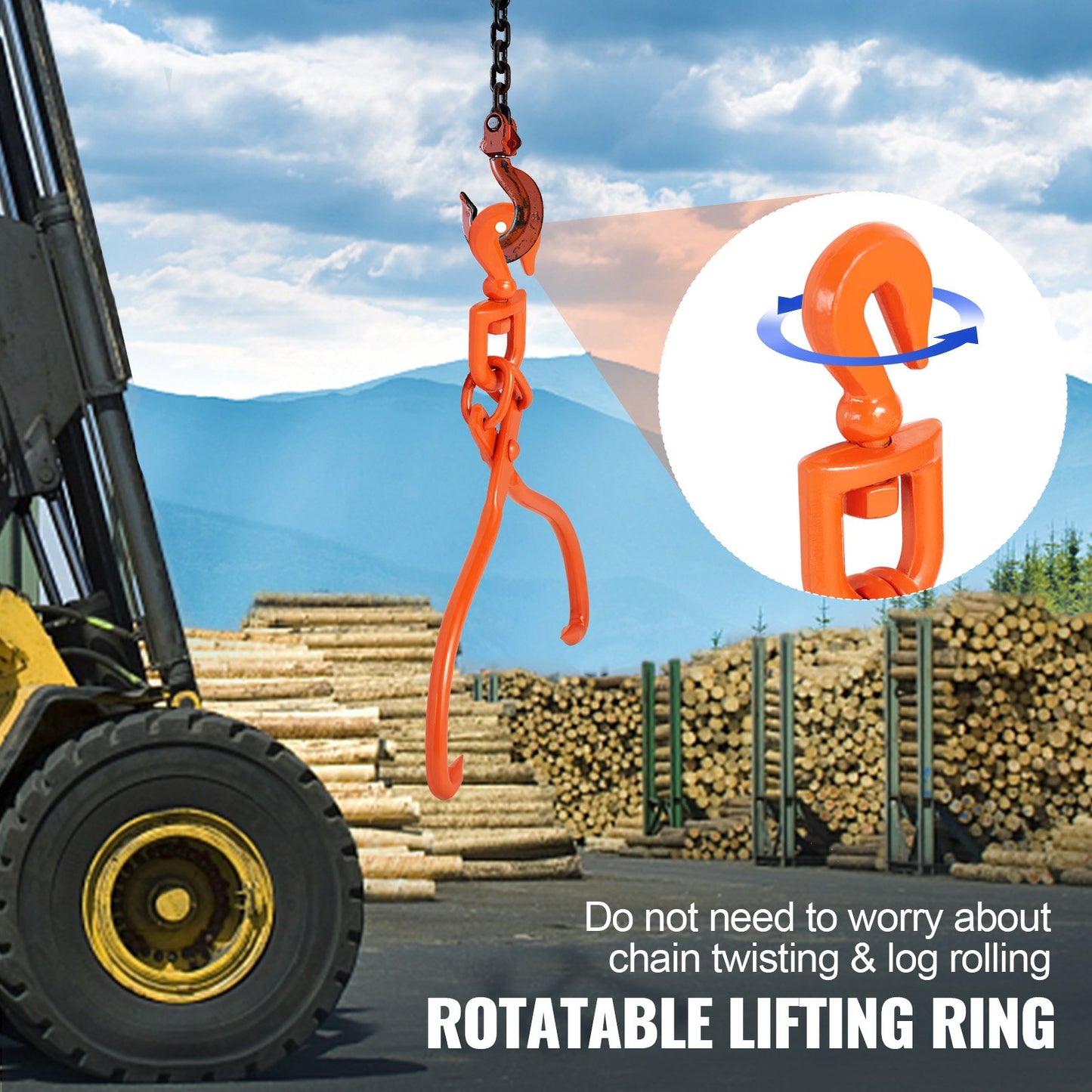 VEVOR Log Skidding Tongs, 45.7cm 2 Claw Log Lifting Tongs, Heavy Duty Rotating Steel