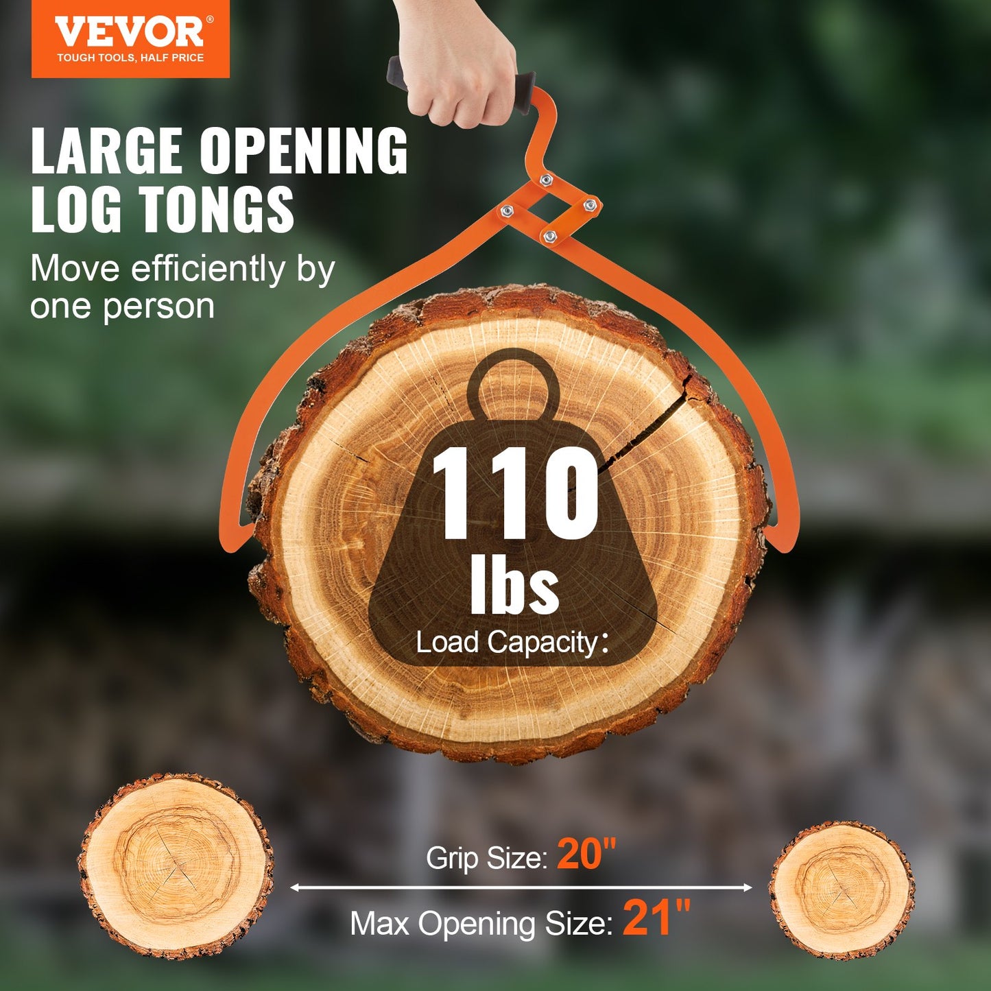 VEVOR Log Tongs, 20 inch 2 Claw Logging Skidding Tongs Non-Slip Grip, Steel Hand