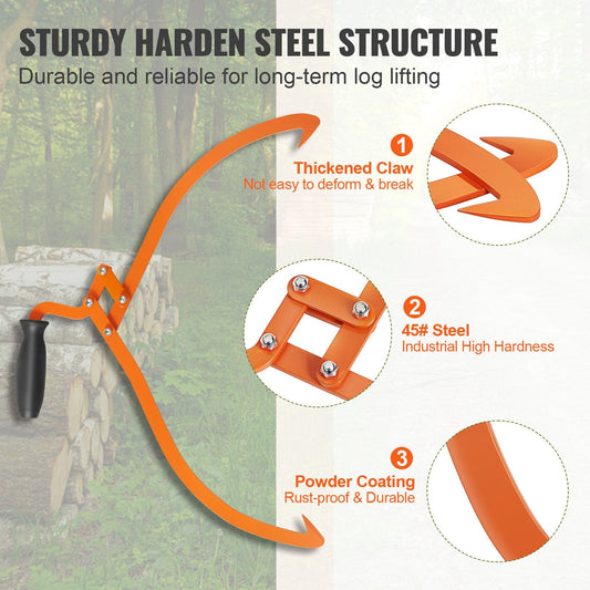 Steel Log Grapple with Non-Slip Grip, 0.5m Claw, 50kg Capacity for Lifting & Dragging
