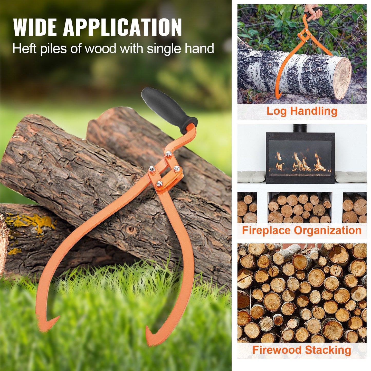 Steel Log Grapple with Non-Slip Grip, 0.5m Claw, 50kg Capacity for Lifting & Dragging