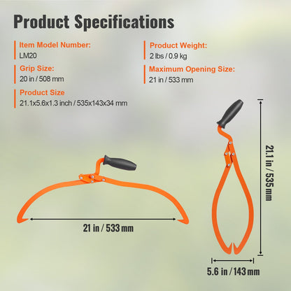 Steel Log Grapple with Non-Slip Grip, 0.5m Claw, 50kg Capacity for Lifting & Dragging