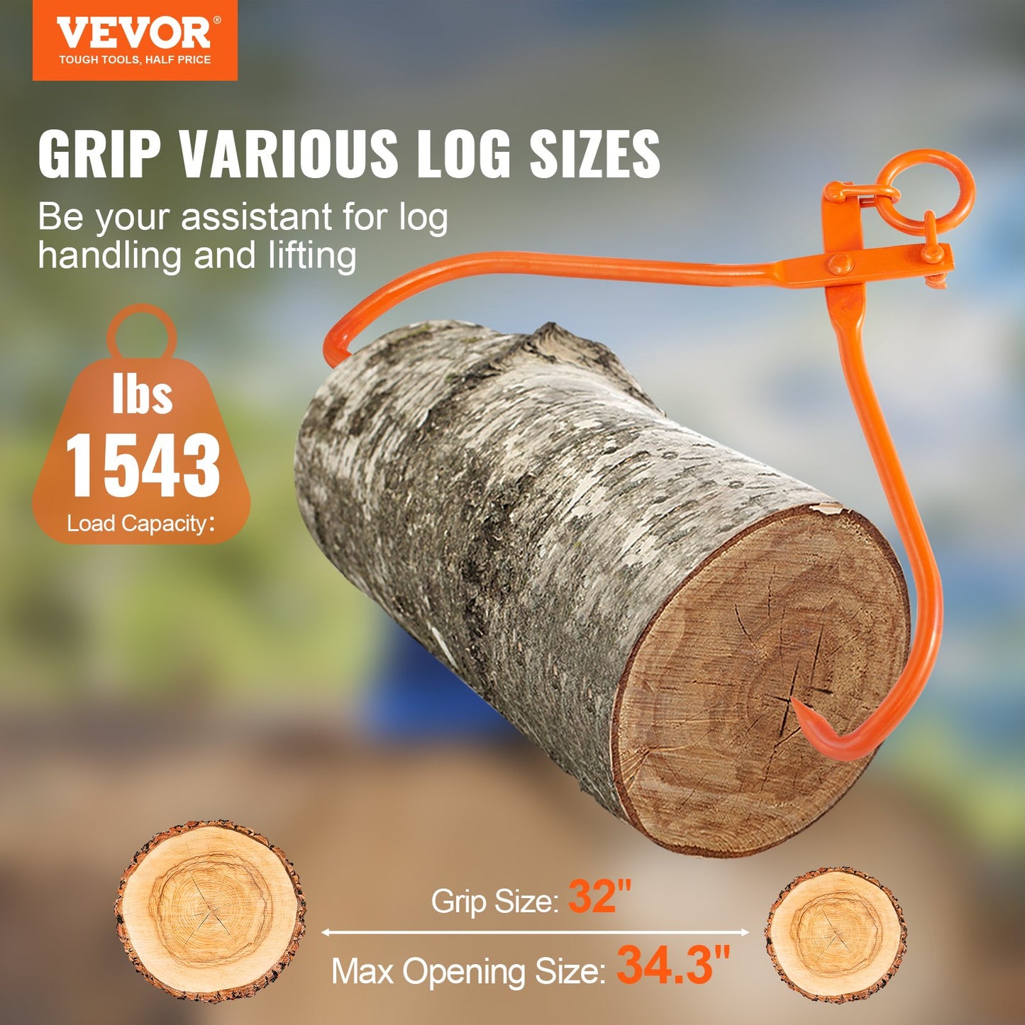VEVOR Log Skidding Tongs, 81.3cm 2 Claw Log Lifting Tongs, Heavy Duty Steel Lumber