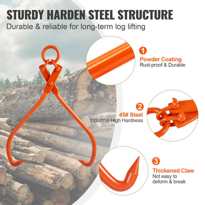 VEVOR Log Skidding Tongs, 81.3cm 2 Claw Log Lifting Tongs, Heavy Duty Steel Lumber