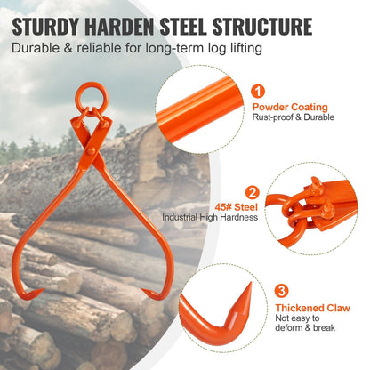 Heavy Duty Steel Log Lifting Tongs, 81.3cm, 700kg Capacity, Industrial Strength