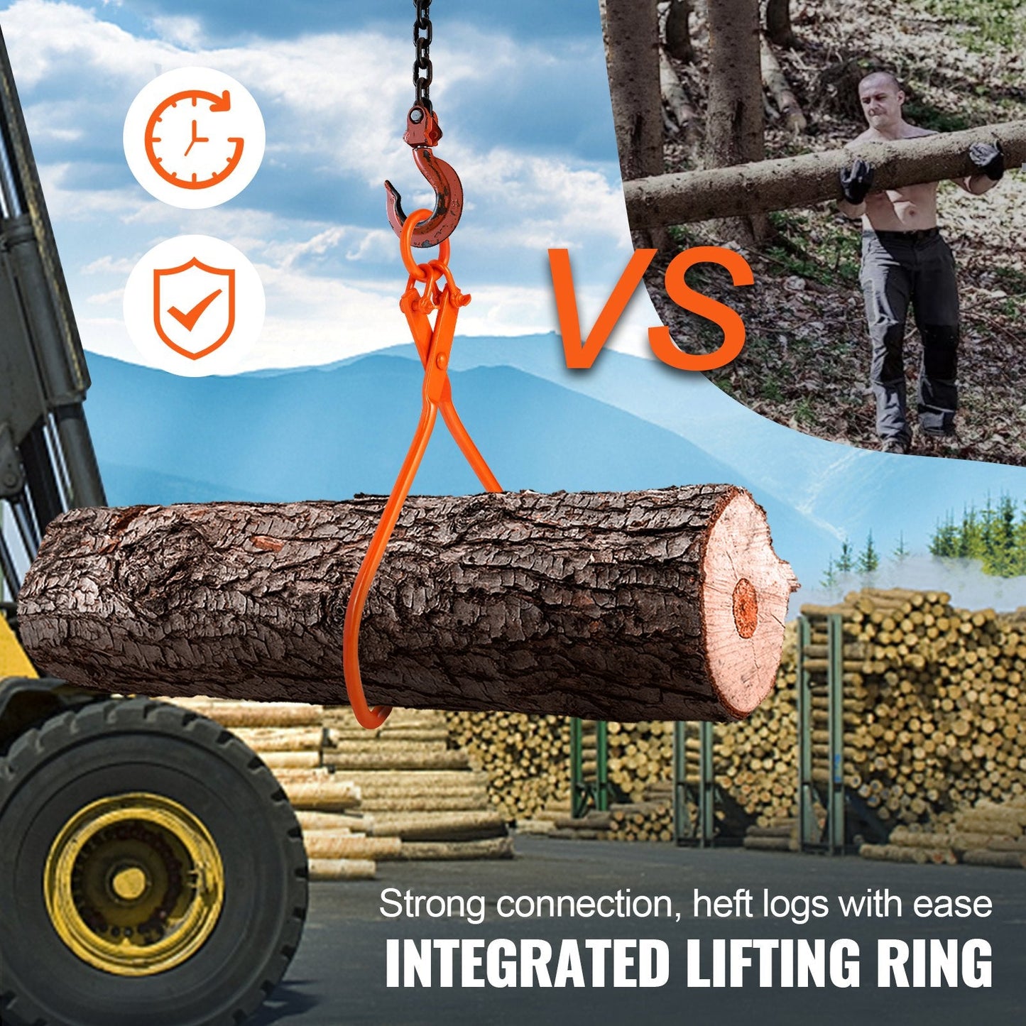 Heavy Duty Steel Log Lifting Tongs, 81.3cm, 700kg Capacity, Industrial Strength