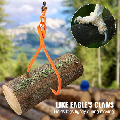 Heavy Duty 81.3cm Steel Log Skidding Tongs, 700kg Capacity, Rotating Claws