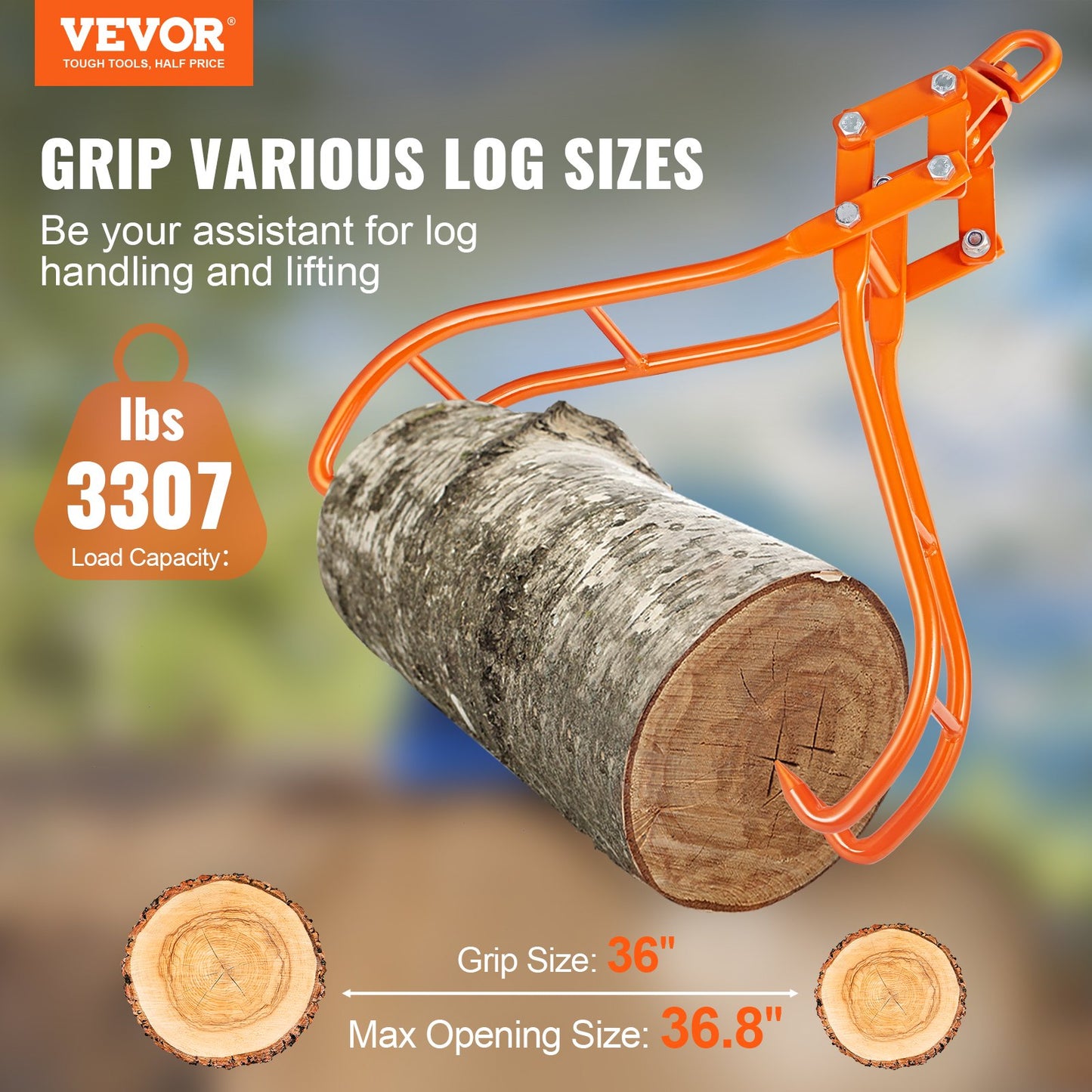 VEVOR Timber Claw Hook, 36 inch 4 Claw Log Grapple for Logging Tongs, Swivel Steel