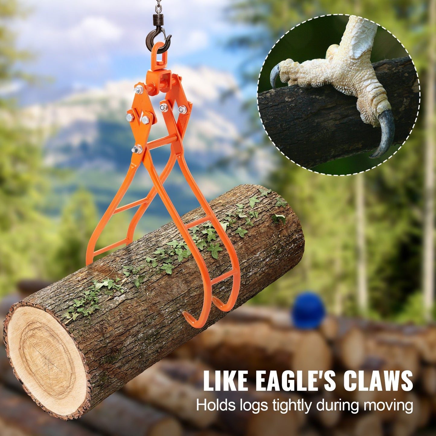 VEVOR Timber Claw Hook, 36 inch 4 Claw Log Grapple for Logging Tongs, Swivel Steel