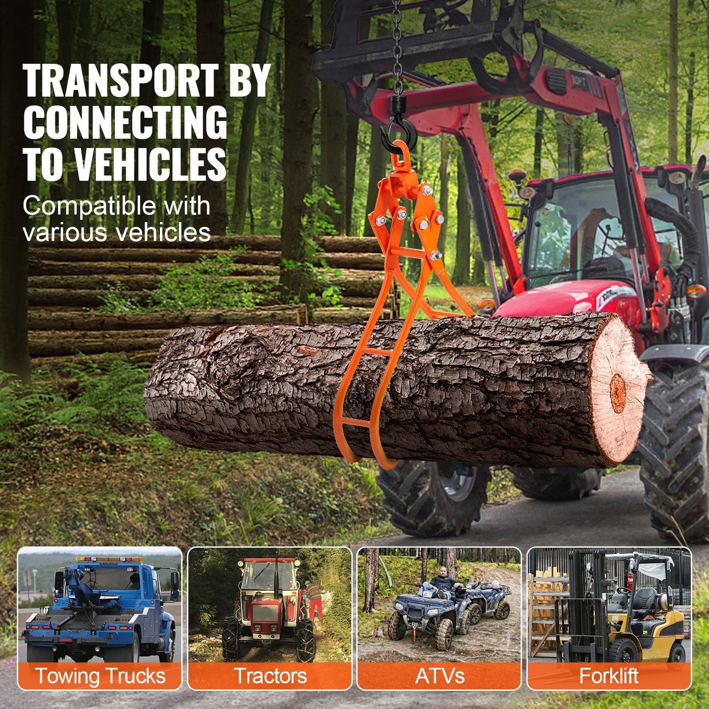 VEVOR Timber Claw Hook, 36 inch 4 Claw Log Grapple for Logging Tongs, Swivel Steel