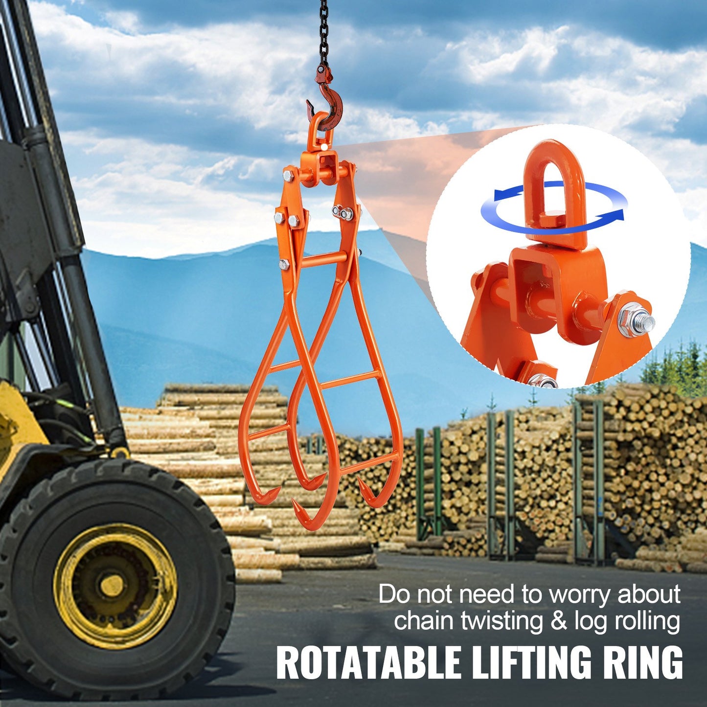 VEVOR Timber Claw Hook, 36 inch 4 Claw Log Grapple for Logging Tongs, Swivel Steel