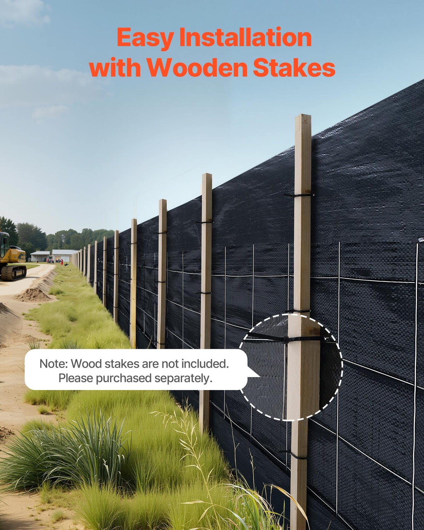 Silt Fence Fabric Rolls, 0.6×30.5 m Backed Wire Silt Fence, Erosion Control Fencing for Sediment Retention, Industrial Grade Temporary Tough Polypropylene Fabric for Construction Job Sites