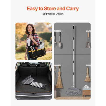 Leaf Rake Steel Garden Rake 25-Tine 92.5-185 cm Adjustable Long Handle