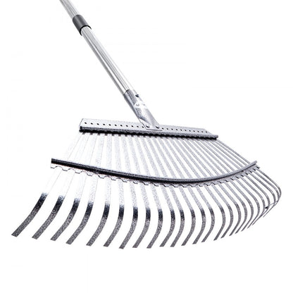 Leaf Rake Steel Garden Rake 25-Tine 92.5-185 cm Adjustable Long Handle