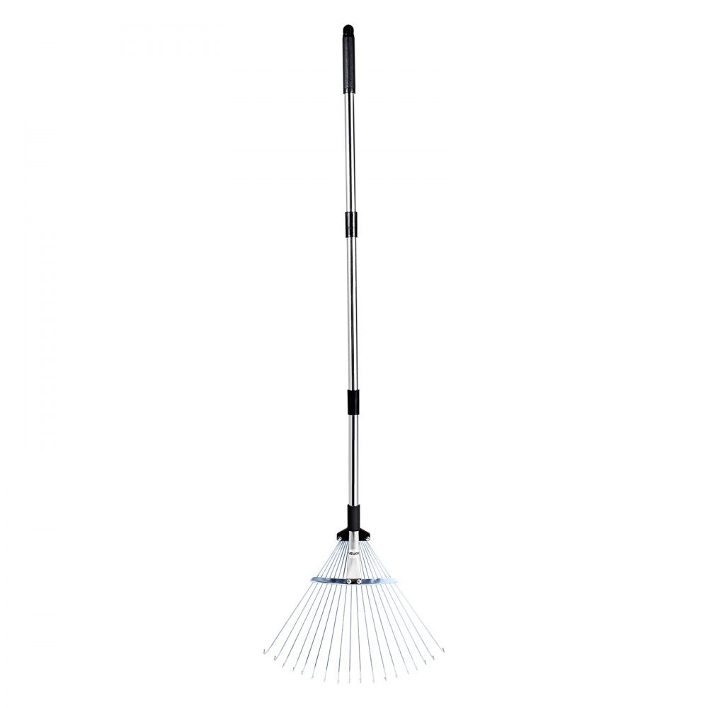 Leaf Rake Steel Garden Rake 18-Tine with 82-141 cm Adjustable Long Handle