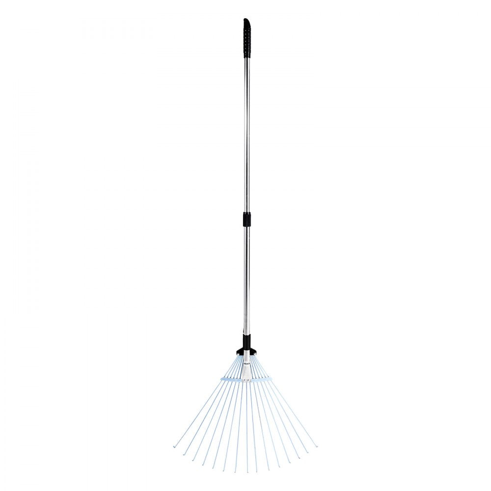 Leaf Rake Steel Garden Rake 15-Tine 81.3-160 cm Adjustable Long Handle
