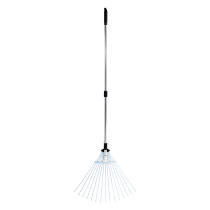 Leaf Rake Steel Garden Rake 15-Tine 81.3-160 cm Adjustable Long Handle