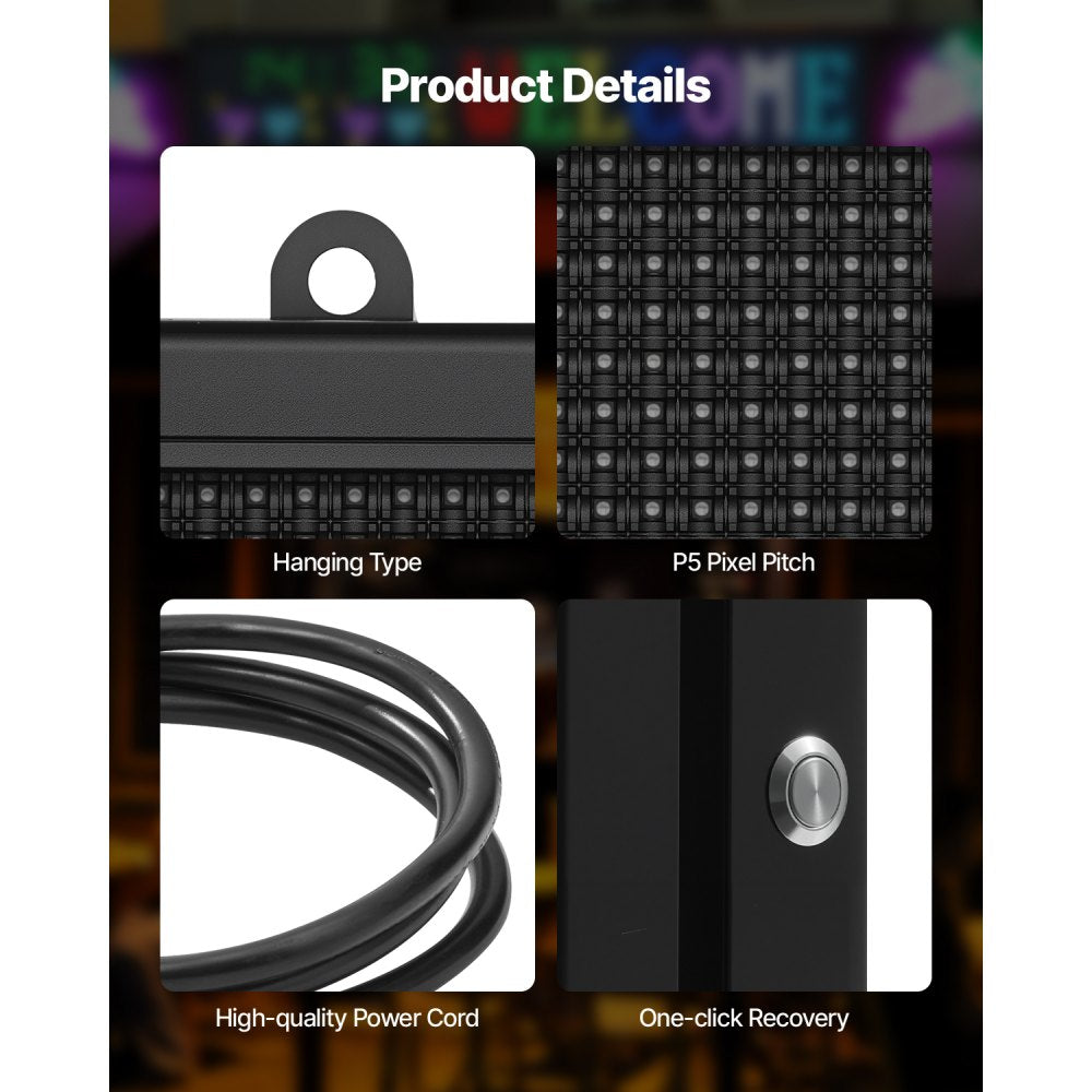VEVOR 27x14in Programmable LED Sign Digital Scrolling Display Board P5 Fullcolor