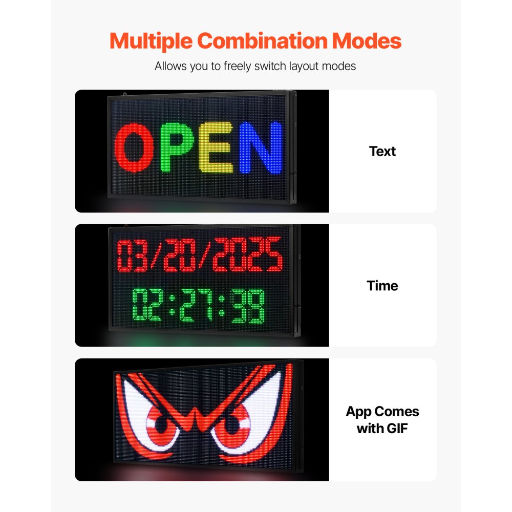 VEVOR 27x14in Programmable LED Sign Digital Scrolling Display Board P5 Fullcolor