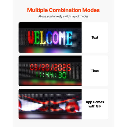 VEVOR 52x8in Programmable LED Sign Digital Scrolling Display Board P10 Fullcolor