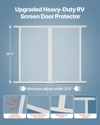 RV Screen Door Protector, 800 x 723.9 mm Door Grille, Easy to Install and Disassemble, Reinforced Breathable Protective Mesh, Aluminum Alloy Camper RV Entry Protector for Pet Protection, White