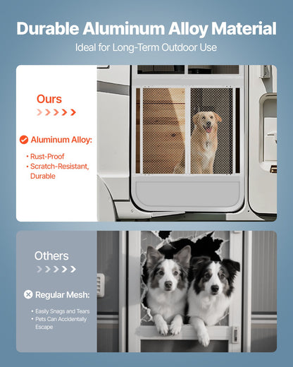RV Screen Door Protector, 800 x 723.9 mm Door Grille, Easy to Install and Disassemble, Reinforced Breathable Protective Mesh, Aluminum Alloy Camper RV Entry Protector for Pet Protection, White