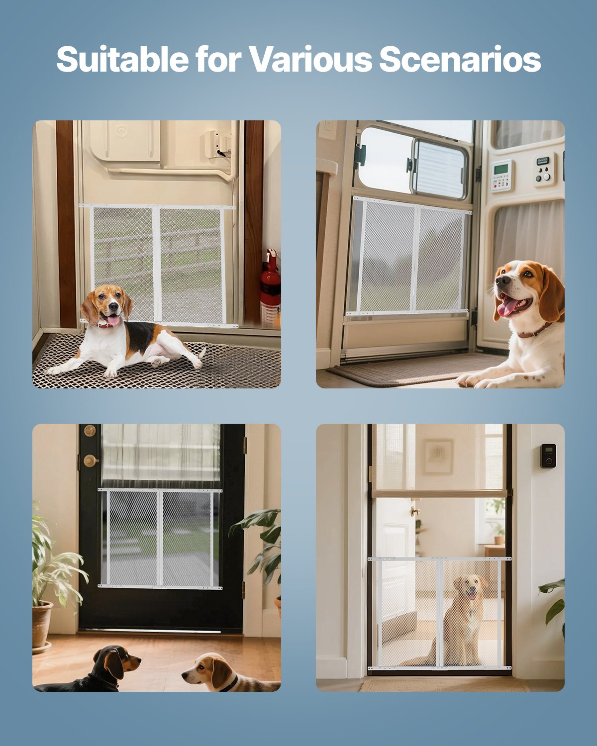 RV Screen Door Protector, 800 x 723.9 mm Door Grille, Easy to Install and Disassemble, Reinforced Breathable Protective Mesh, Aluminum Alloy Camper RV Entry Protector for Pet Protection, White
