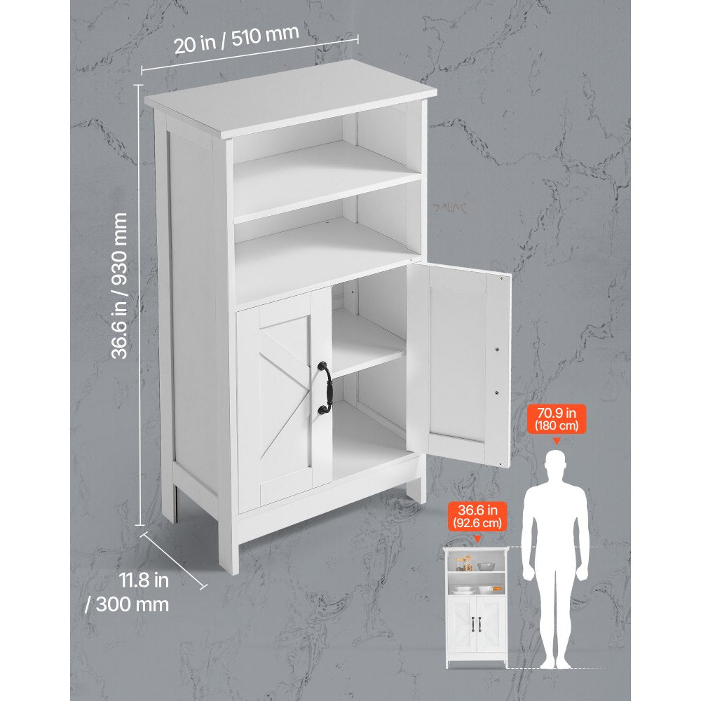 Wooden Bathroom Floor Cabinet Storage with Adjustable Shelf 2 Doors White
