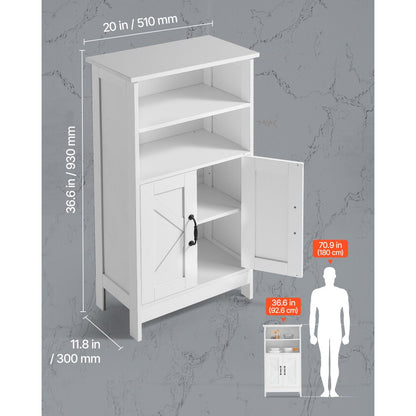 Wooden Bathroom Floor Cabinet Storage with Adjustable Shelf 2 Doors White