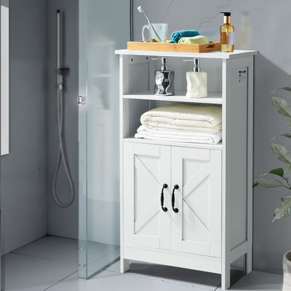 Wooden Bathroom Floor Cabinet Storage with Adjustable Shelf 2 Doors White