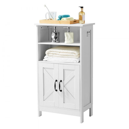 Wooden Bathroom Floor Cabinet Storage with Adjustable Shelf 2 Doors White