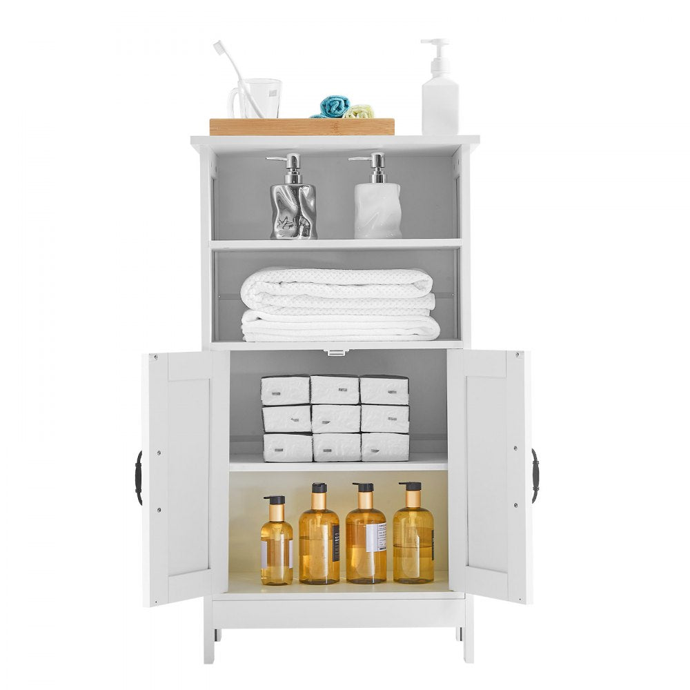 Wooden Bathroom Floor Cabinet Storage with Adjustable Shelf 2 Doors White