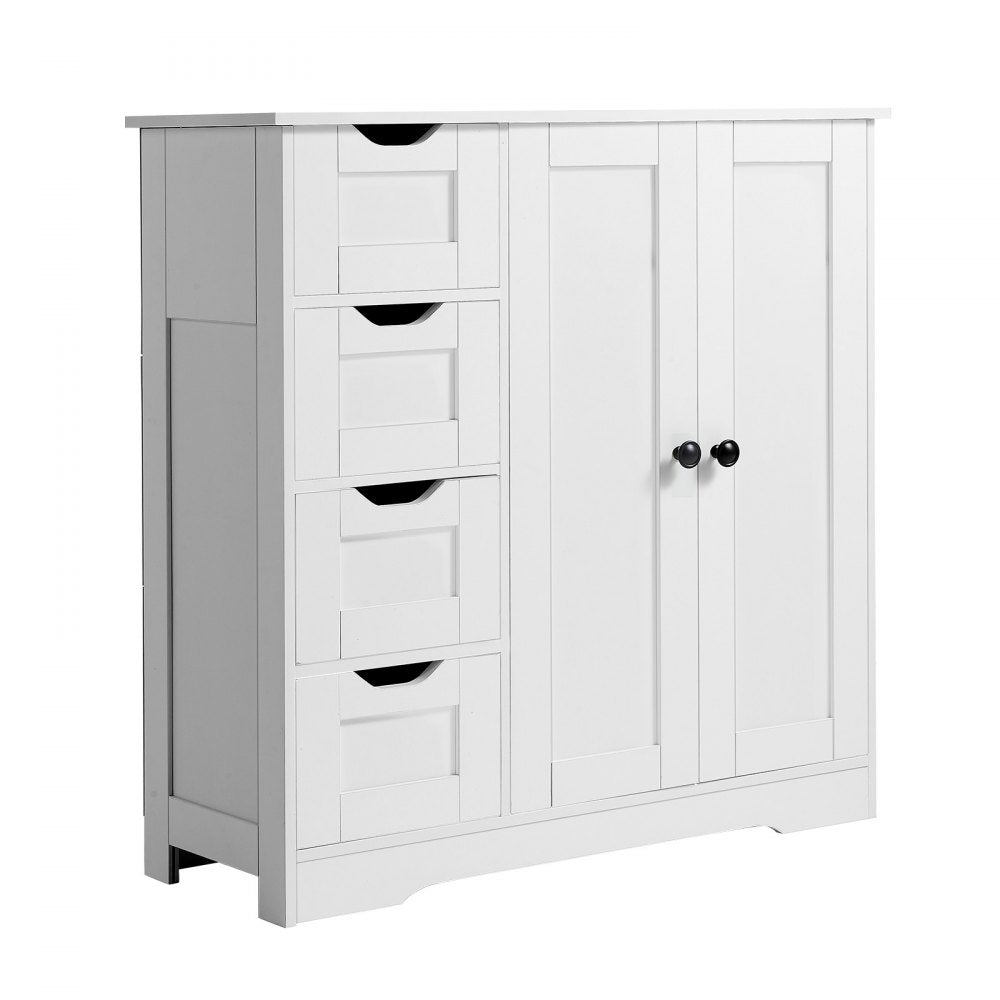 Wooden Bathroom Floor Cabinet Storage 4 Drawers and Adjustable Shelf White