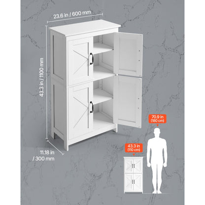 Wooden Bathroom Floor Cabinet Storage Organizer Adjustable Shelf White