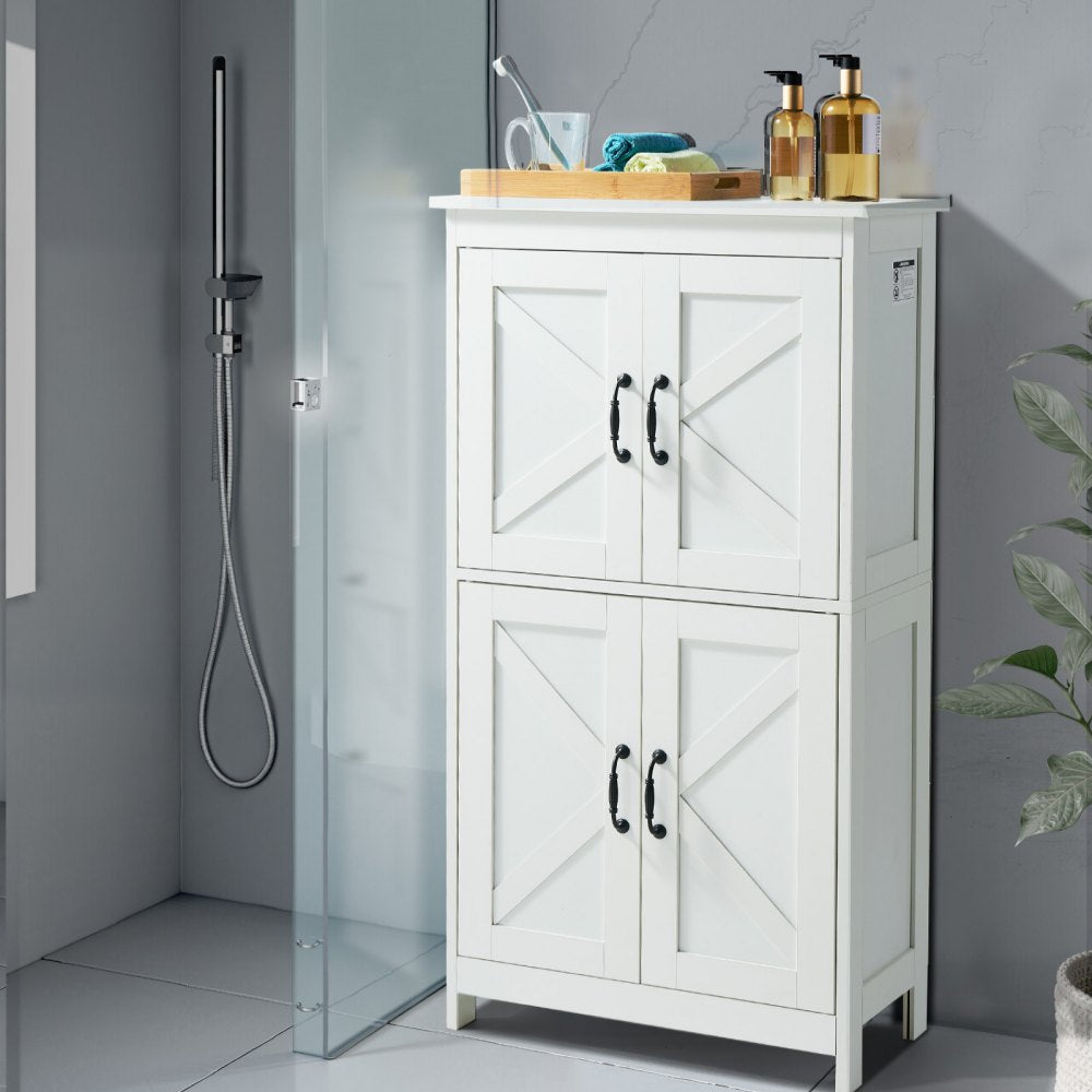 Wooden Bathroom Floor Cabinet Storage Organizer Adjustable Shelf White