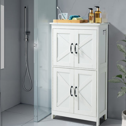 Wooden Bathroom Floor Cabinet Storage Organizer Adjustable Shelf White