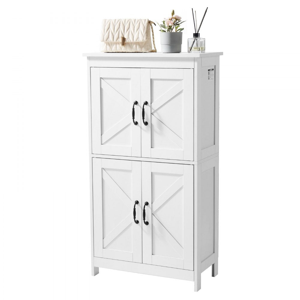 Wooden Bathroom Floor Cabinet Storage Organizer Adjustable Shelf White