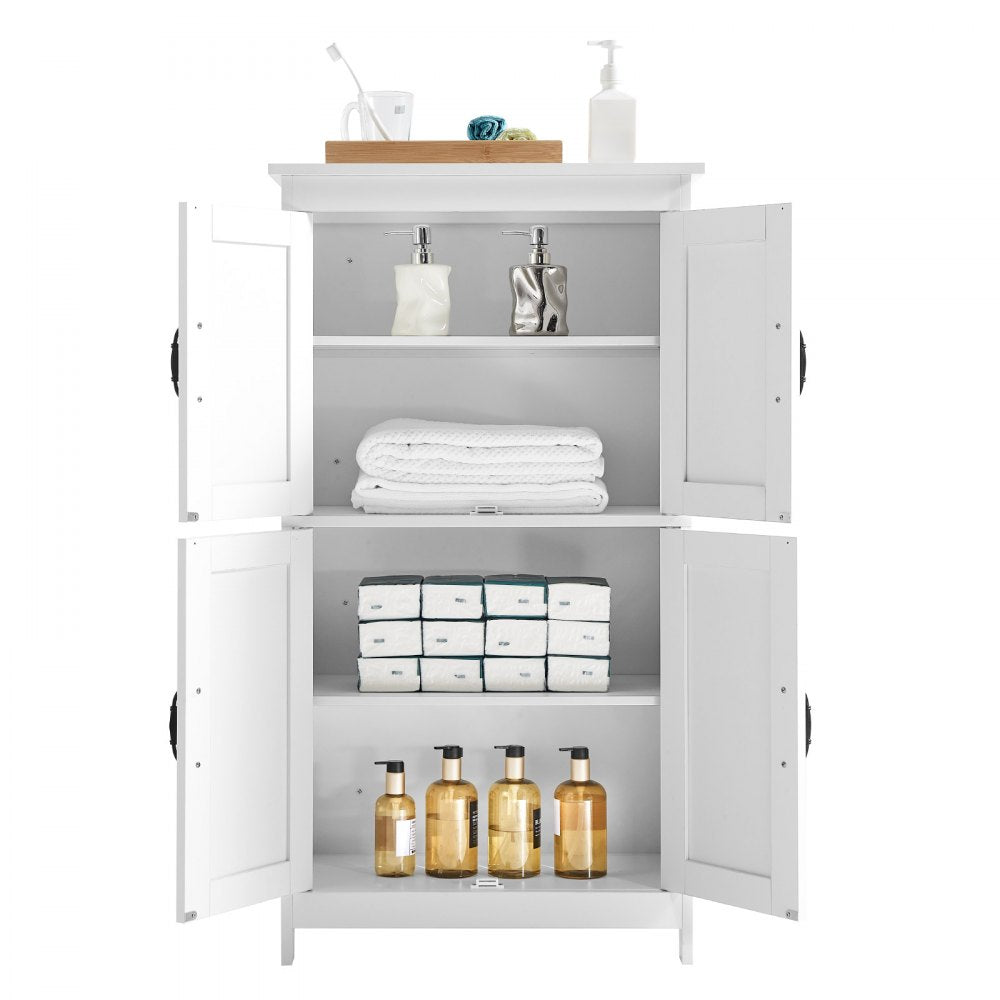 Wooden Bathroom Floor Cabinet Storage Organizer Adjustable Shelf White
