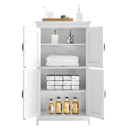 Wooden Bathroom Floor Cabinet Storage Organizer Adjustable Shelf White