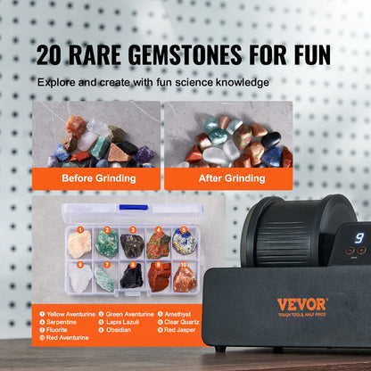 VEVOR Direct Drive 1.36 Rock Tumbler Kit, 4-Speed/9-Day Timer,Professional Rock